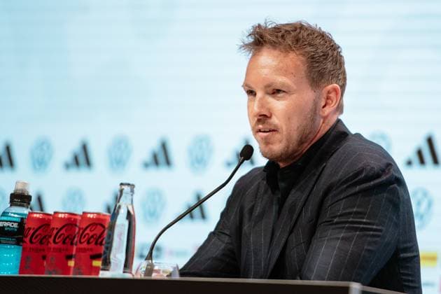 16.05.2024, xlakx, Fussball DFB Medientermine, DFB Pressekonferenz - Kaderbekanntgabe EM 2024 emspor, v.l. PK Bundestrainer Julian Nagelsmann (DFL DFB REGULATIONS PROHIBIT ANY USE OF PHOTOGRAPHS as IMAGE SEQUENCES and or QUASI-VIDEO) Daniel Lakomski Jan Huebner Berlin