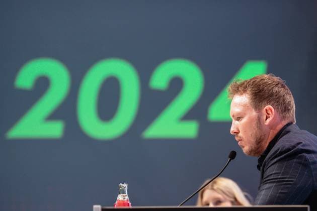 16.05.2024, xlakx, Fussball DFB Medientermine, DFB Pressekonferenz - Kaderbekanntgabe EM 2024 emspor, v.l. PK Bundestrainer Julian Nagelsmann (DFL DFB REGULATIONS PROHIBIT ANY USE OF PHOTOGRAPHS as IMAGE SEQUENCES and or QUASI-VIDEO) Daniel Lakomski Jan Huebner Berlin