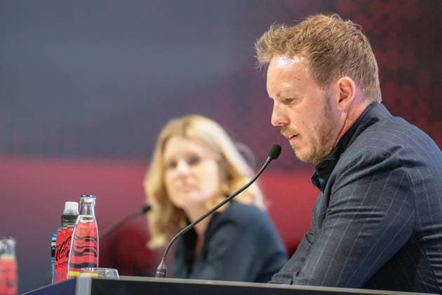 16.05.2024, xlakx, Fussball DFB Medientermine, DFB Pressekonferenz - Kaderbekanntgabe EM 2024 emspor, v.l. PK Bundestrainer Julian Nagelsmann (DFL DFB REGULATIONS PROHIBIT ANY USE OF PHOTOGRAPHS as IMAGE SEQUENCES and or QUASI-VIDEO) Daniel Lakomski Jan Huebner Berlin