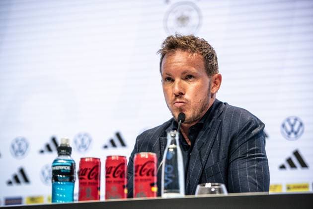 16.05.2024, xlakx, Fussball DFB Medientermine, DFB Pressekonferenz - Kaderbekanntgabe EM 2024 emspor, v.l. PK Bundestrainer Julian Nagelsmann (DFL DFB REGULATIONS PROHIBIT ANY USE OF PHOTOGRAPHS as IMAGE SEQUENCES and or QUASI-VIDEO) Daniel Lakomski Jan Huebner Berlin