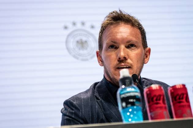 16.05.2024, xlakx, Fussball DFB Medientermine, DFB Pressekonferenz - Kaderbekanntgabe EM 2024 emspor, v.l. PK Bundestrainer Julian Nagelsmann (DFL DFB REGULATIONS PROHIBIT ANY USE OF PHOTOGRAPHS as IMAGE SEQUENCES and or QUASI-VIDEO) Daniel Lakomski Jan Huebner Berlin