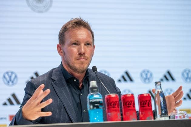 16.05.2024, xlakx, Fussball DFB Medientermine, DFB Pressekonferenz - Kaderbekanntgabe EM 2024 emspor, v.l. PK Bundestrainer Julian Nagelsmann (DFL DFB REGULATIONS PROHIBIT ANY USE OF PHOTOGRAPHS as IMAGE SEQUENCES and or QUASI-VIDEO) Daniel Lakomski Jan Huebner Berlin