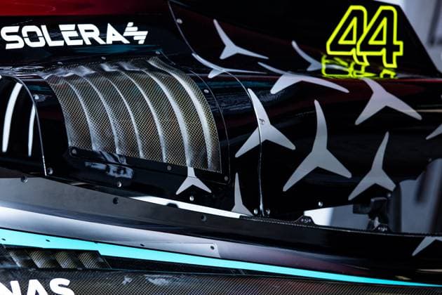 Mercedes AMG F1 Team W15, mechanical detail illustration garage, box, during the Formula 1 MSC Cruises Gran Premio del Made in Italy e Dell™Emilia-Romagne 2024, 7th round of the 2024 Formula One World Championship, WM, Weltmeisterschaft from May 17 to 19, 2024 on the Autodromo Enzo e Dino Ferrari, in Imola, Italy - F1 - EMILIA-ROMAGNA GRAND PRIX 2024 DPPI Panoramic  240516_R07_EMR_DP_JFR64137