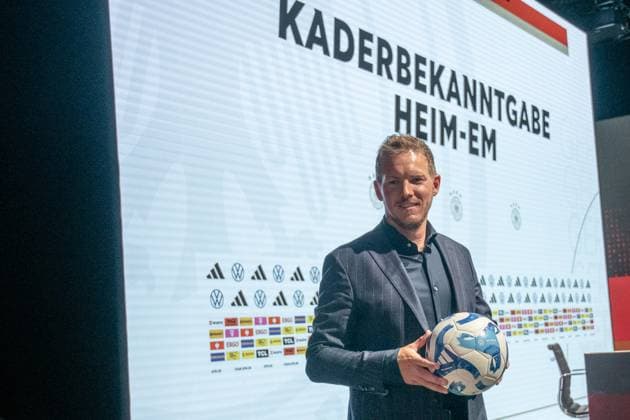 16.05.2024, xlakx, Fussball DFB Medientermine, DFB Pressekonferenz - Kaderbekanntgabe EM 2024 emspor, v.l. PK Bundestrainer Julian Nagelsmann (DFL DFB REGULATIONS PROHIBIT ANY USE OF PHOTOGRAPHS as IMAGE SEQUENCES and or QUASI-VIDEO) Daniel Lakomski Jan Huebner Berlin