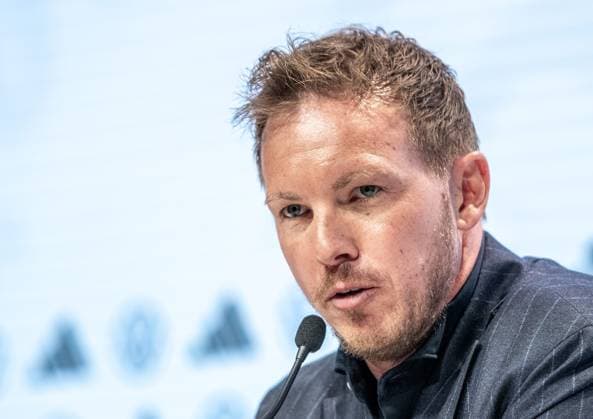 16.05.2024, xlakx, Fussball DFB Medientermine, DFB Pressekonferenz - Kaderbekanntgabe EM 2024 emspor, v.l. PK Bundestrainer Julian Nagelsmann (DFL DFB REGULATIONS PROHIBIT ANY USE OF PHOTOGRAPHS as IMAGE SEQUENCES and or QUASI-VIDEO) Daniel Lakomski Jan Huebner Berlin