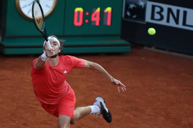 Rome, Italy: Rome, Italy 16.05.2024: S. TSITSIPAS (GRE) VS N.JARRY (CHI) during Internazionali BNL 2024 MenoÂ¢& x80;& x99;s ATP, Tennis Herren 1000 Open tennis tournament in Rome at Grand Stand Arena International Tennis match - Internazionali BNL d Italia  - ZUMAp169 20240516_zsa_p169_505 Copyright: xMarcoxIacobucci IPAxSportx