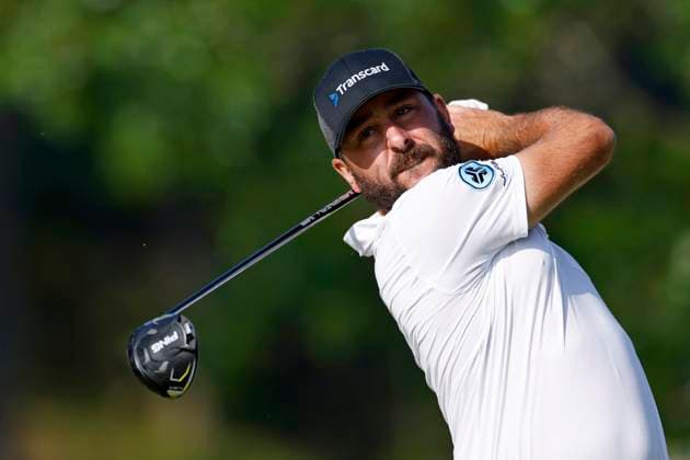 LOUISVILLE, KY - MAY 16: Stephan Jaeger (GER) plays a shot at the 15th hole during the first round of the 2024 PGA, Golf Herren Championship at Valhalla Golf Club on May 16, 2024 in Louisville, Kentucky. (Photo by Joe Robbins Icon Sportswire) GOLF: MAY 16 PGA Championship EDITORIAL USE ONLY Icon573240516018