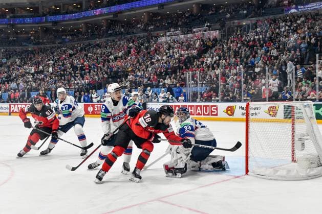 PRAGUE, CZECH REPUBLIC - MAY 16: Brandon Hagel of Canada in action against goalkeeper Henrik Haukeland of Norway during the preliminary round match between Canada and Norway at Prague Arena on May 16, 2024 in Prague, Czech Republic. Prague Prague Arena Czech Republic Copyright: xJustPictures.ch AndreaxBrancax jp-en-EuSpIm-AB_16052024_DSC_1771