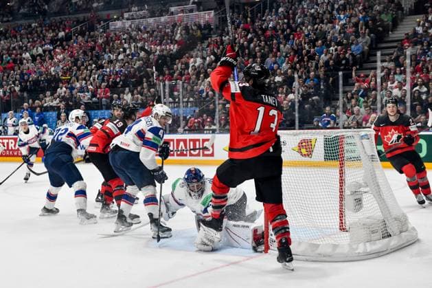 PRAGUE, CZECH REPUBLIC - MAY 16: Brandon Tanev of Canada celebrate his goal during the preliminary round match between Canada and Norway at Prague Arena on May 16, 2024 in Prague, Czech Republic. Prague Prague Arena Czech Republic Copyright: xJustPictures.ch AndreaxBrancax jp-en-EuSpIm-AB_16052024_DSC_1859