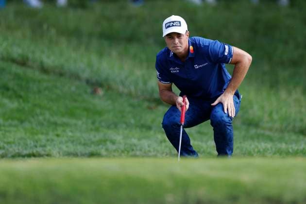 LOUISVILLE, KY - MAY 16: Viktor Hovland (NOR) lines up a putt at the 14th hole during the first round of the 2024 PGA, Golf Herren Championship at Valhalla Golf Club on May 16, 2024 in Louisville, Kentucky. (Photo by Joe Robbins Icon Sportswire) GOLF: MAY 16 PGA Championship EDITORIAL USE ONLY Icon573240516033