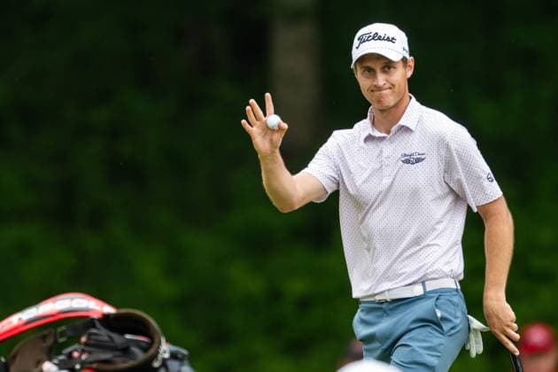240516 Tim Widing of Sweden celebrates during the first round of the 2024 PGA, Golf Herren Championship Golf Tournament on May 16, 2024 in Louisville. Photo: Petter Arvidson BILDBYRAN kod PA PA0809 golf pga championship 1 bbeng jubel Copyright: PETTERxARVIDSON BB240516PA115