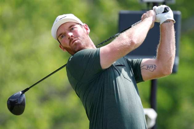 LOUISVILLE, KY - MAY 16: Grayson Murray hits a tee shot on No. 5 during the first round of the PGA, Golf Herren Championship, May 16, 2024, at Valhalla Golf Club in Louisville, Kentucky.(Photo by Matthew Maxey Icon Sportswire) GOLF: MAY 16 PGA Championship EDITORIAL USE ONLY Icon240516021