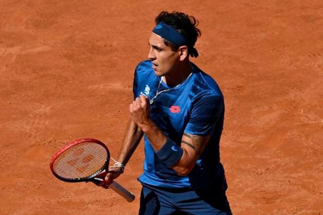 Alejandro Tabilo of Chile celebrates during the semifinal match against Alexander Zverev of Germany at the Internazionali BNL d Italia 2024 tennis tournament at Foro Italico in Rome, Italy on May 17, 2024. antoniettaxbaldassarre