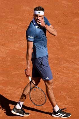 Alexander Zverev of Germany looks dejected during the semifinal match against Alejandro Tabilo of Chile at the Internazionali BNL d Italia 2024 tennis tournament at Foro Italico in Rome, Italy on May 17, 2024. antoniettaxbaldassarre