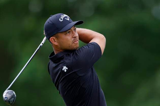 LOUISVILLE, KY - MAY 17: Xander Schauffele (USA) hits a drive at the 12th hole during the second round of the 2024 PGA, Golf Herren Championship at Valhalla Golf Club on May 17, 2024 in Louisville, Kentucky. (Photo by Joe Robbins Icon Sportswire) GOLF: MAY 17 PGA Championship EDITORIAL USE ONLY Icon573240517050