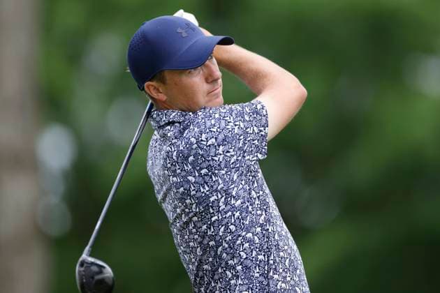LOUISVILLE, KY - MAY 17: Jordan Spieth (USA) hits a drive at the 12th hole during the second round of the 2024 PGA, Golf Herren Championship at Valhalla Golf Club on May 17, 2024 in Louisville, Kentucky. (Photo by Joe Robbins Icon Sportswire) GOLF: MAY 17 PGA Championship EDITORIAL USE ONLY Icon573240517069