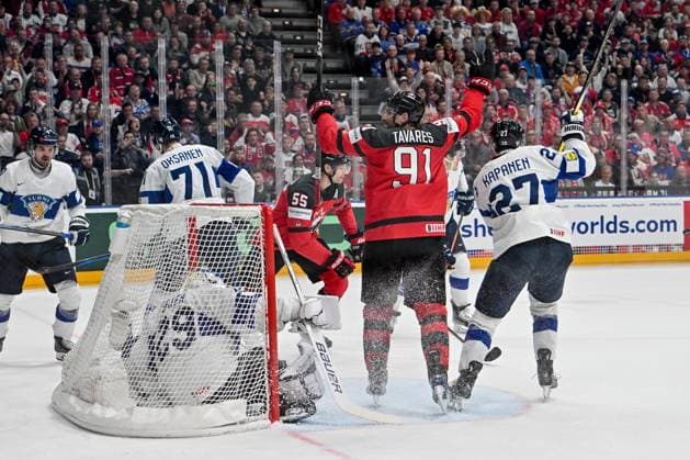 PRAGUE, CZECH REPUBLIC - MAY 18: John Tavares of Canada celebrate a goal during the preliminary round match between Canada and Finland at Prague Arena on May 18, 2024 in Prague, Czech Republic. Prague Prague Arena Czech Republic Copyright: xJustPictures.ch AndreaxBrancax jp-en-EuSpIm-AB_18052024_AAB_3862