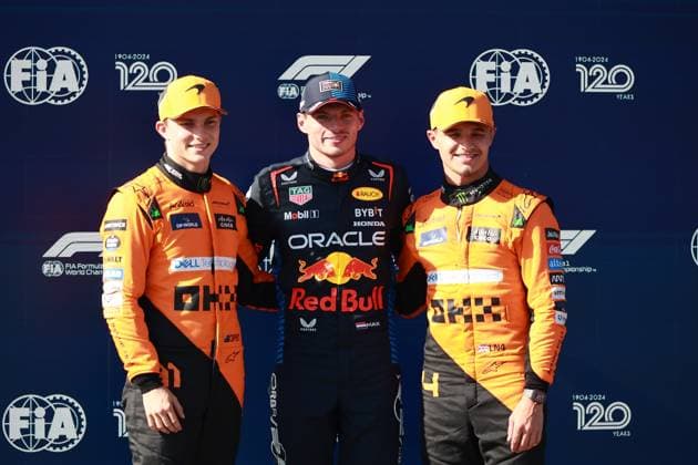 Formel 1 Grand Prix Emilia Romagna 2024 18.05.2024, Autodromo Enzo e Dino Ferrari, Imola, Formel 1 Grand Prix Emilia Romagna 2024 ,im Bild Poleposition für Max Verstappen (NLD), Oracle Red Bull Racing, 2. Startplatz für Oscar Piastri (AUS), McLaren F1 Team, 3. Startplatz für Lando Norris (GBR), McLaren F1 Team