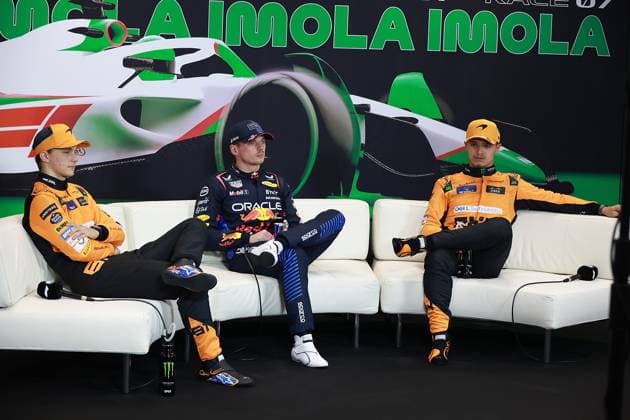 Formel 1 Grand Prix Emilia Romagna 2024 18.05.2024, Autodromo Enzo e Dino Ferrari, Imola, Formel 1 Grand Prix Emilia Romagna 2024 ,im Bild Poleposition für Max Verstappen (NLD), Oracle Red Bull Racing, 2. Startplatz für Oscar Piastri (AUS), McLaren F1 Team, 3. Startplatz für Lando Norris (GBR), McLaren F1 Team