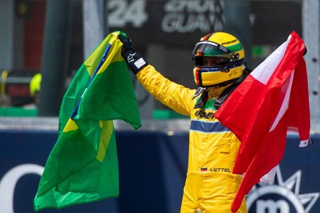 Sebastian Vettel (Deutschland, Rennfahrer) faehrt Demorunden im McLaren MP 4 8 von 1993 zum Gedenken an die 1994 verstorbenen Ayrton Senna (Brasilien) und Roland Ratzenberger (Oesterreich), ITA, Formel 1 Weltmeisterschaft, Grand Prix Emilia-Romagna Imola, Autodromo Enzo e Dino Ferrari, Rennen, 19.05.2024 ITA, Formel 1 Weltmeisterschaft, Grand Prix Emilia-Romagna Imola, Autodromo Enzo e Dino Ferrari, Rennen, 19.05.2024 Imola Copyright: xEibner-Pressefoto Memmlerx EP_MMR