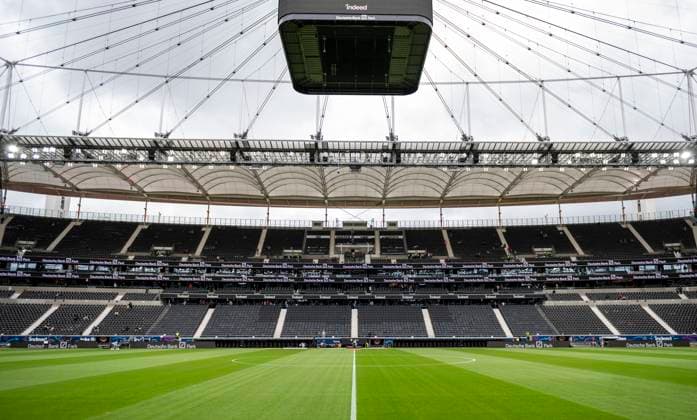 18.05.2024, xfux, Fussball 1.Bundesliga, Eintracht Frankfurt - RB Leipzig, emspor, v.l. Ansicht Übersicht Uebersicht Deutsche Bank Park Stadion Innenraum Feld Haupttribüne Haupttribuene Pressebereich Pressttribüne Pressttribuene (DFL DFB REGULATIONS PROHIBIT ANY USE OF PHOTOGRAPHS as IMAGE SEQUENCES and or QUASI-VIDEO) Frankfurt am Main