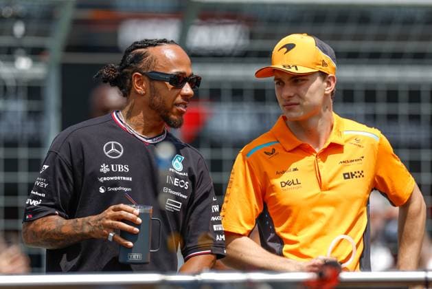 44 Lewis Hamilton (GBR, Mercedes-AMG Petronas F1 Team), 81 Oscar Piastri (AUS, McLaren Formula 1 Team), F1 Grand Prix of Emilia-Romagna at Autodromo Internazionale Enzo e Dino Ferrari on May 19, 2024 in Imola, Italy. (Photo by HOCH ZWEI) Imola Italy
