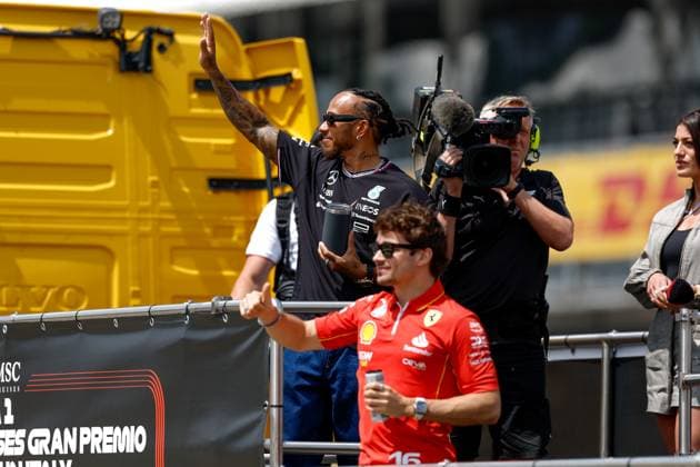 44 Lewis Hamilton (GBR, Mercedes-AMG Petronas F1 Team), 16 Charles Leclerc (MCO, Scuderia Ferrari HP), F1 Grand Prix of Emilia-Romagna at Autodromo Internazionale Enzo e Dino Ferrari on May 19, 2024 in Imola, Italy. (Photo by HOCH ZWEI) Imola Italy