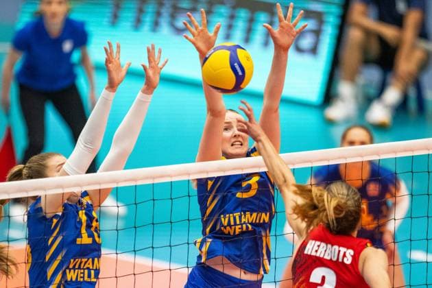 240519 Vilma Julevik and Linda Andersson of Sweden during the European Golden League between Sweden and Belgium on May 19, 2024 in Lund. Photo: Avdo Bilkanovic BILDBYRAN COP 115 AB0272 volleyboll volleyball european golden league sverige belgium sweden dam bbeng Copyright: AVDOxBILKANOVIC BB240519AB076