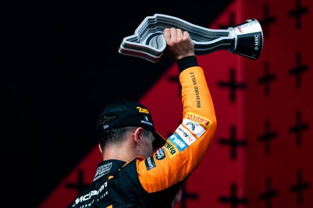 podium NORRIS Lando (gbr), McLaren F1 Team MCL38, portrait during the Formula 1 MSC Cruises Gran Premio del Made in Italy e Dell™Emilia-Romagne 2024, 7th round of the 2024 Formula One World Championship, WM, Weltmeisterschaft from May 17 to 19, 2024 on the Autodromo Enzo e Dino Ferrari, in Imola, Italy - F1 - EMILIA-ROMAGNA GRAND PRIX 2024 DPPI Panoramic  240519_R07_EMR_DP__F_16572