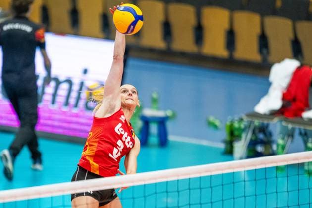 240519 Britt Herbots of Belgium during warm-up prior the European Golden League between Sweden and Belgium on May 19, 2024 in Lund. Photo: Avdo Bilkanovic BILDBYRAN COP 115 AB0272 volleyboll volleyball european golden league sverige belgium sweden dam bbeng Copyright: AVDOxBILKANOVIC BB240519AB100