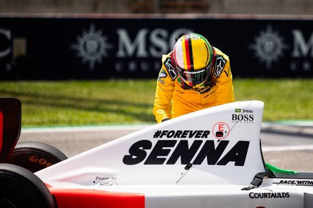 Sebastian Vettel driving his McLaren MP4-8 on tribute of the 30th anniversary of Ayrton Senna fatal accident during the Formula 1 MSC Cruises Gran Premio del Made in Italy e Dell™Emilia-Romagne 2024, 7th round of the 2024 Formula One World Championship, WM, Weltmeisterschaft from May 17 to 19, 2024 on the Autodromo Enzo e Dino Ferrari, in Imola, Italy - F1 - EMILIA-ROMAGNA GRAND PRIX 2024 DPPI Panoramic  240519_R07_EMR_DP__F_14940