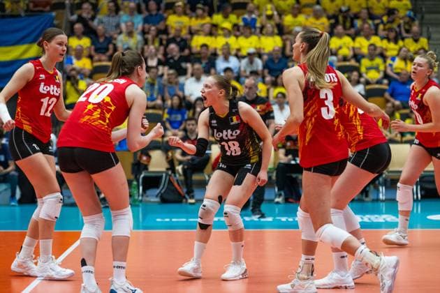 240519 Britt Rampelberg of Belgium celebrates during the European Golden League between Sweden and Belgium on May 19, 2024 in Lund. Photo: Avdo Bilkanovic BILDBYRAN COP 115 AB0272 volleyboll volleyball european golden league sverige belgium sweden dam bbeng Copyright: AVDOxBILKANOVIC BB240519AB118