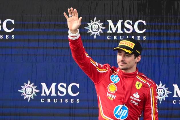 19th May 2024; Autodromo Enzo e Dino Ferrari, Imola, Italy; FIA Formula 1 Emilia Romagna Grand Prix 2024; Race Day; Charles Leclerc of Monaco driving for Scuderia Ferrari HP F1 Team celebrates on the podium  ActionPlus12645112 BestxImages