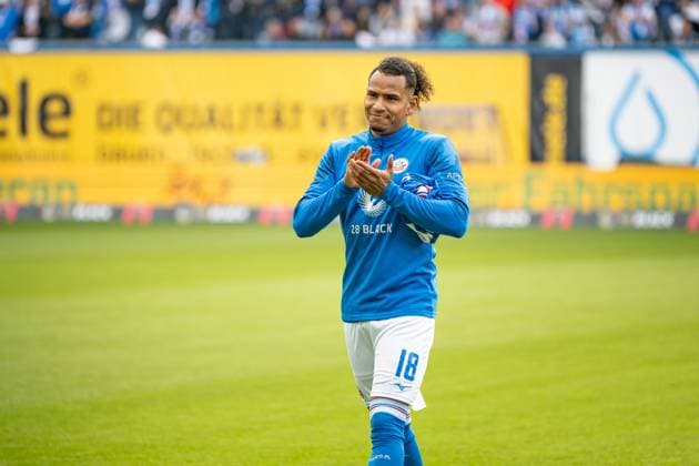 Rostock, Deutschland 19. Mai 2024: 2. BL - 2023 2024 - FC Hansa Rostock vs. SC Paderborn Im Bild: Juan Jose Perea (Hansa Rostock) DFL regulations prohibit any use of photographs as image sequences and or quasi-video. Copyright: xFotostandx xVoelkerx