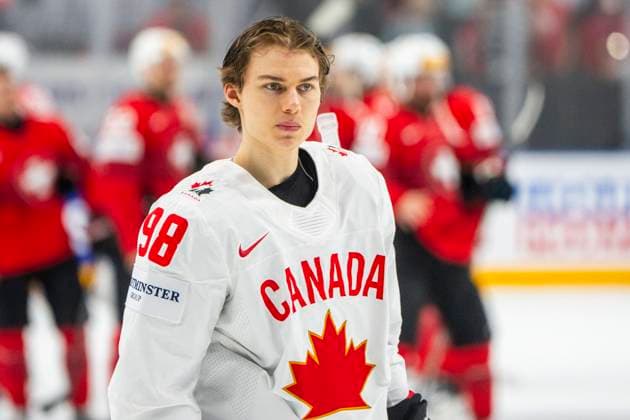 PRAGUE, CZECH REPUBLIC - MAY 19: Connor Bedard of Canada after the preliminary round match between Switzerland and Canada at Prague Arena on May 19, 2024 in Prague, Czech Republic. Prague Prague Arena Czech Republic Copyright: xJustPictures.ch JarixPestelaccix jp-en-EuSpIm-JP4_JAR_Switzerland_Canada_19May2024_315