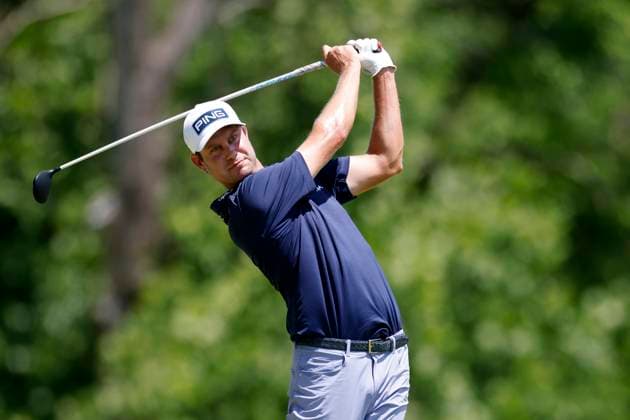 LOUISVILLE, KY - MAY 19: Harris English (USA) hits a drive at the fifth hole during the final round of the 2024 PGA, Golf Herren Championship at Valhalla Golf Club on May 19, 2024 in Louisville, Kentucky. (Photo by Joe Robbins Icon Sportswire) GOLF: MAY 19 PGA Championship EDITORIAL USE ONLY Icon573240519071