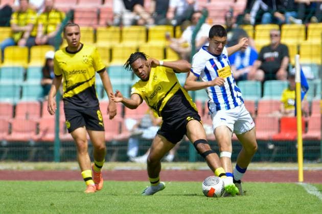 20.05.2024, xlakx, Fussball Deutsche A-Junioren Meisterschaft, Hertha BSC Berlin - Borussia Dortmund emspor, v.l. Almugera Kabar (Borussia Dortmund U19 3),Ibrahim Maza (Hertha BSC U19 30),Zweikampf, Duell, Kampf, tackle (DFL DFB REGULATIONS PROHIBIT ANY USE OF PHOTOGRAPHS as IMAGE SEQUENCES and or QUASI-VIDEO) Daniel Lakomski Jan Huebner Berlin