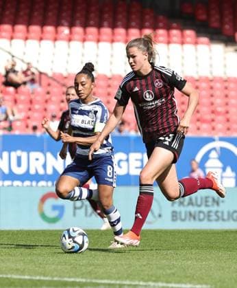 20.05.2024 - Fussball - Saison 2023 2024 - 1. Frauen - Fussball - Bundesliga - 22. Spieltag: 1. FC Nürnberg FCN ( Club ) - MSV Duisburg ( Zebras ) - Sportfoto Zink DaMa - xdaxmax - Vanessa Fürst (8, MSV Duisburg ) Nele Bauereisen (23, 1. FC Nürnberg FCN )