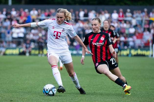 GOOGLE PIXEL Frauen-Bundesliga: 1. FC Köln - Eintracht Frankfurt, 20.05.2024 Sofie Vendelbo (1. FC Köln, 2), Sophie Nachtigall (Eintracht Frankfurt, 27). GOOGLE PIXEL Frauen-Bundesliga, 1. FC Köln - Eintracht Frankfurt, 22. Spieltag, am 20.05.2024, Franz-Kremer-Stadion, Köln DFL regulations prohibit any use of photographs as image sequences and or quasi-video Copyright: xBEAUTIFULxSPORTS Meuselx