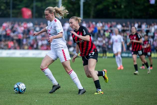 GOOGLE PIXEL Frauen-Bundesliga: 1. FC Köln - Eintracht Frankfurt, 20.05.2024 Sofie Vendelbo (1. FC Köln, 2), Sophie Nachtigall (Eintracht Frankfurt, 27). GOOGLE PIXEL Frauen-Bundesliga, 1. FC Köln - Eintracht Frankfurt, 22. Spieltag, am 20.05.2024, Franz-Kremer-Stadion, Köln DFL regulations prohibit any use of photographs as image sequences and or quasi-video Copyright: xBEAUTIFULxSPORTS Meuselx