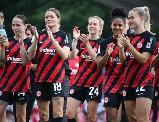 20.05.2024, xgrfx, Fussball 1.Bundesliga Damen, 1.FC Köln Frauen - Eintracht Frankfurt emspor, v.l. Geraldine Reuteler, Verena Hanshaw, Anna Aehling, Shekiera Martinez, Nadine Riesen (Eintracht Frankfurt) (DFL DFB REGULATIONS PROHIBIT ANY USE OF PHOTOGRAPHS as IMAGE SEQUENCES and or QUASI-VIDEO) Köln