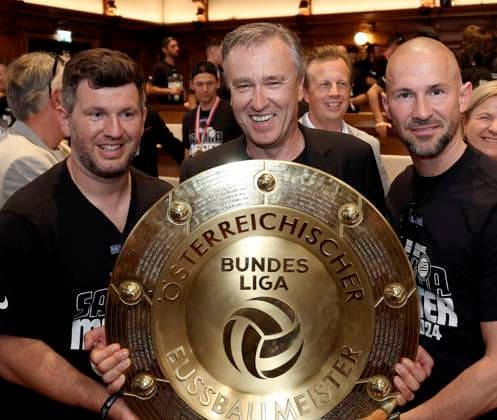 SOCCER - BL, Sturm, end of season party GRAZ,AUSTRIA,20.MAY.24 - SOCCER - ADMIRAL Bundesliga, SK Sturm Graz, end of season party. Image shows sporting director Andreas Schicker, president Christian Jauk snf head coach Christian Ilzer (Sturm).  GEPAxpictures xHansxOberlaender