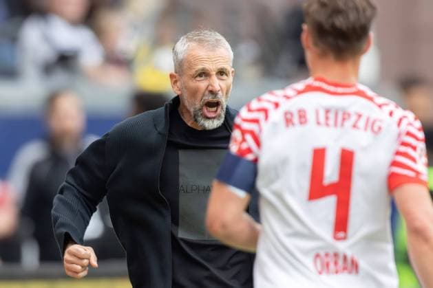 Eintracht Frankfurt - RB Leipzig, 1. FBL Deutliche Worte von Trainer Marco Rose (RB Leipzig) an Willi Orban (RB Leipzig, 4). Bundesligaspiel zwischen Eintracht Frankfurt und RB Leipzig am 18. Mai 2024 im Deutsche Bank Park in Frankfurt am Main. Nach Vorgaben der DFL, Deutsche Fußball Liga, ist es untersagt, in dem Stadion und oder vom Spiel angefertigte Fotoaufnahmen in Form von Sequenzbildern und oder videoähnlichen Fotostrecken zu verwerten bzw. verwerten zu lassen., Frankfurt am Main Hessen Deutschland Deutsche Bank Park