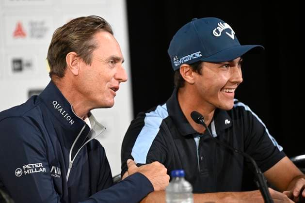 press conference, PK, Pressekonferenz Soudal Open Golf SCHILDE, BELGIUM - MAY 21 : Matthis Besard and Nicolas Colsaerts pictured during a press conference prior to the DP World Tour Golf Soudal Open at the Rinkven International Golf Club on May 21, 2024 in Schilde, Belgium, 21 05 2024 Schilde Belgium  Copyright: xPeterxDexVoechtx