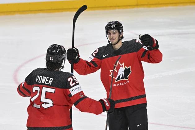 Czech Republic vs Canada group A, match of 2024 IIHF World Championship, WM, Weltmeisterschaft in Prague, Czech Republic, on May 21, 2024. Dylan Cozens of Canada celebrates goal. (CTKxPhoto VitxSimanek) CTKPhotoP2024052107017  CTKPhotoP2024052107017