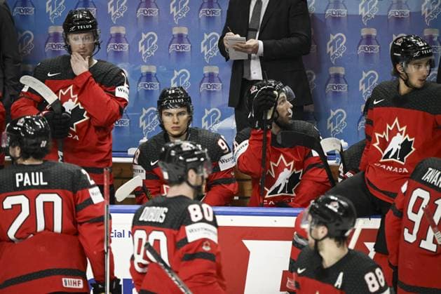 Jared McCann (19) and Connor Bedard (98) of Canada during the 2024 IIHF Ice hockey, Eishockey World Championships preliminary round group A match between Canada and Czechia in Prague on May 21, 2024. Prague Czechia LKKTH20240521185417NSJK  Copyright: xEmmixKorhonenx LKKTH20240521185417NSJK