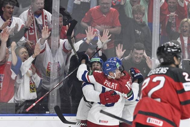 Czech Republic vs Canada group A, match of 2024 IIHF World Championship, WM, Weltmeisterschaft in Prague, Czech Republic, on May 21, 2024. Czech Roman Cervenka (left) celebrates goal. (CTKxPhoto MichalxKamaryt) CTKPhotoP2024052107345  CTKPhotoP2024052107345