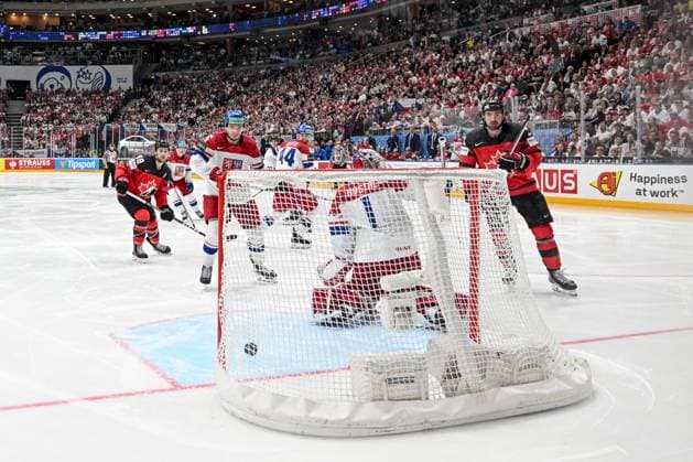 PRAGUE, CZECH REPUBLIC - MAY 21: Canada scores during the preliminary round match between Canada and Czechia at Prague Arena on May 21, 2024 in Prague, Czech Republic. Prague Prague Arena Czech Republic Copyright: xJustPictures.ch AndreaxBrancax jp-en-EuSpIm-AB_21052024_DSC_1193
