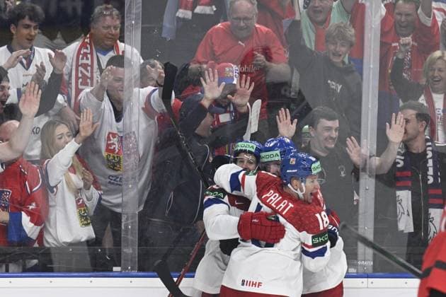 Czech Republic vs Canada group A, match of 2024 IIHF World Championship, WM, Weltmeisterschaft in Prague, Czech Republic, on May 21, 2024. Czech Roman Cervenka (left) celebrates goal. (CTKxPhoto MichalxKamaryt) CTKPhotoP2024052107394  CTKPhotoP2024052107394