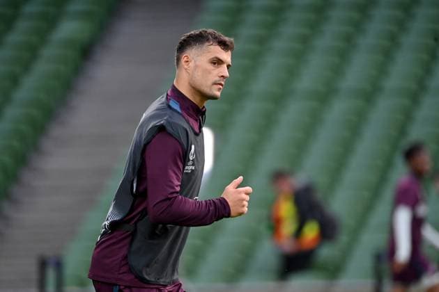 21.05.2024, xjrdrx, Fussball UEFA Europa League Finale 2024, Bayer 04 Leverkusen - Pressekonferenz Training emspor, v.l. Granit Xhaka (Bayer Leverkusen) (DFL DFB REGULATIONS PROHIBIT ANY USE OF PHOTOGRAPHS as IMAGE SEQUENCES and or QUASI-VIDEO) Dublin